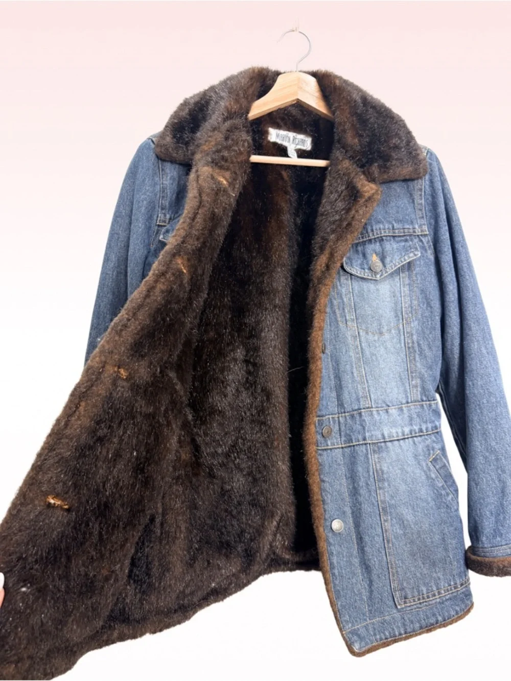 MARVIN RICHARDS Vintage Faux Fur Lined Denim Coat (Sz S)